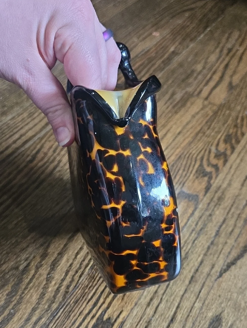 Vintage Murano Glass Purse Vase Leopard Tortoise